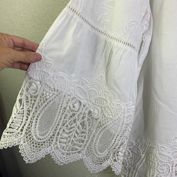 CHICO'S Blouse Embroidered Lace Cutout V-Neck Quarter Sleeve Boho Cottagecore - Picture 10 of 14
